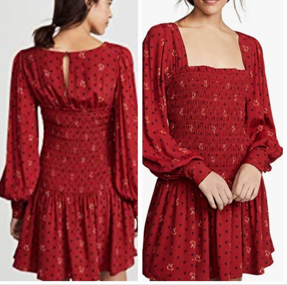 NEW Ruby red floral Free People mini dress Two Faces size Small